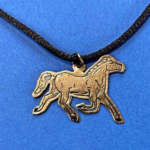 Vintage Etched Horse Pony Medallion  Necklace